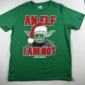 Star Wars Christmas Yoda "An Elf‎ I Am Not" T-Shirt Green Sz XL
